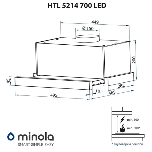 Вытяжка Minola HTL 5214 I 700 LED фото 10