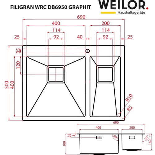 Weilor FILIGRAN WRC DB6950 GRAPHIT: Вид поверхности Полированная