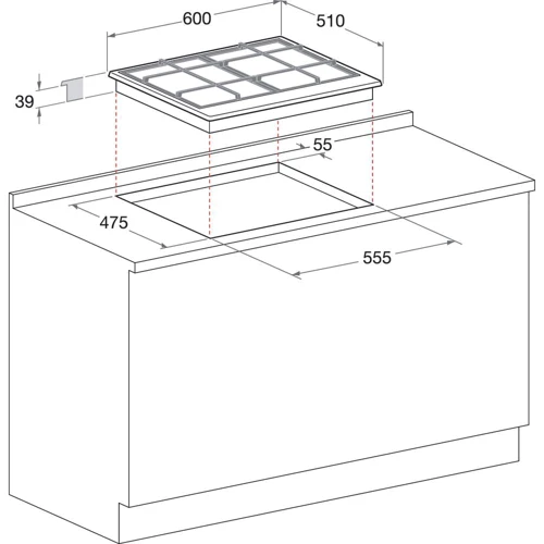 Варочная поверхность газовая Hotpoint-Ariston 9YPS 645(AN) GH R/HA: Размеры для встраивания (ШxГ) 55.5x47.5 см