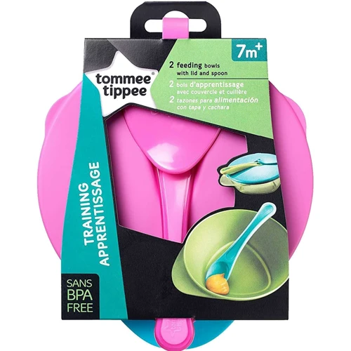 Тарелочка глубокая с крышкой и ложечкой Tommee Tippee 2 штуки розовая и голубая (44671841-1)