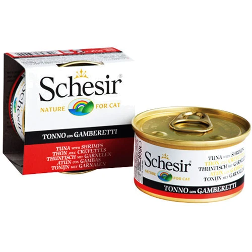 Натуральные консервы для кошек Schesir Tuna Prawns тунец с креветками и рисом, 85 г