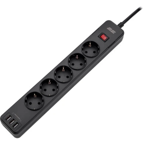 Сетевой фильтр 2E 5XSchuko, 3G*1.5мм, 3*USB-A, 2м, black (2E-SP515M2USBBK): Тип Сетевые фильтры