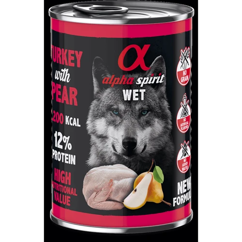 Вологий корм Alpha Spirit Turkey with Pear для дорослих собак з індичкою та грушами 400 г (as576178)