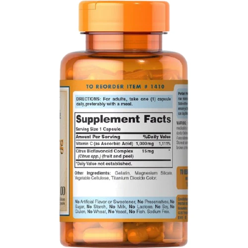 Puritan's Pride Vitamin C -1000 with Bioflavonoids 1000 mg Вітамін С з біофлавоноїдами 200 капсул: Тип вітамін C