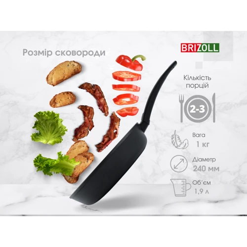 Сковорода Brizoll SKY с антипригарным покрытием 24 cм (52-2450): Тип варочной поверхности Электрическая, Стеклокерамическая, Газовая