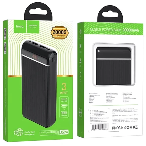 Внешний аккумулятор Hoco Power Bank 20000mAh J59A Famous Black: Особенности Компактный размер, С дисплеем