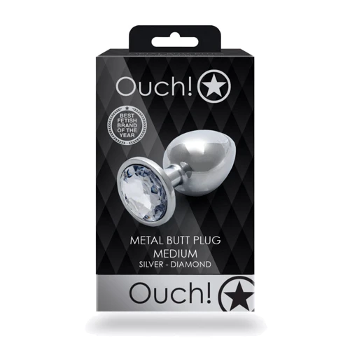 Металлическая анальная пробка Ouch! Heart Gem Silver - Diamond, М