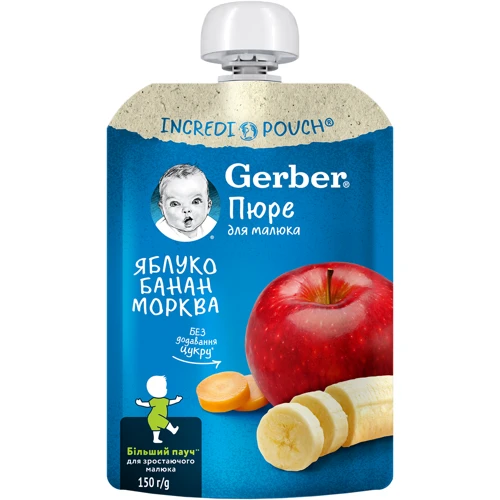 Фруктово-овощное пюре Gerber яблоко, банан, морковь 150 г (1227057)
