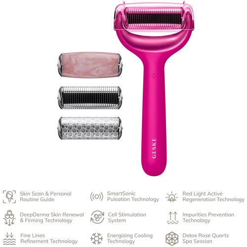 Электронный роллер для лица и тела с микроиглами GESKE MicroNeedle Face&Body Roller 8в1 magenta фото 3