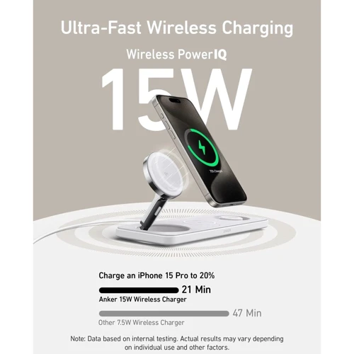Зарядное устройство ANKER Wireless Charger MagSafe 3in1 Pad 15W with USB-C Cable White (B25M1321) for iPhone 16 I 15 I 14 I 13 I 12 series, Apple Watch and Apple AirPods фото 8