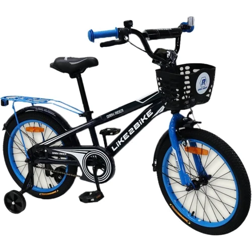 Велосипед детский 2-х колесный 18" 201805 Like2bike Dark Rider, чёрный|синяя, рама сталь, со звонком: Диаметр колес, дюймов 18
