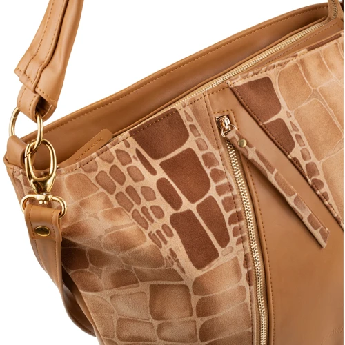 Женская сумка-мешок Laskara светло-коричневая (LK-10252-camel-giraffe): Застежка Молния