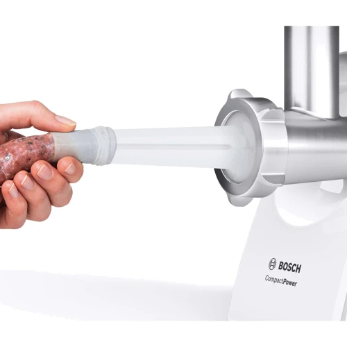 Мясорубка Bosch MFW3X18W: Дополнительные насадки пресс для цитрусовых, овощерезка (терка/шинковка), насадка для колбасок, соковыжималка шнековая, мел