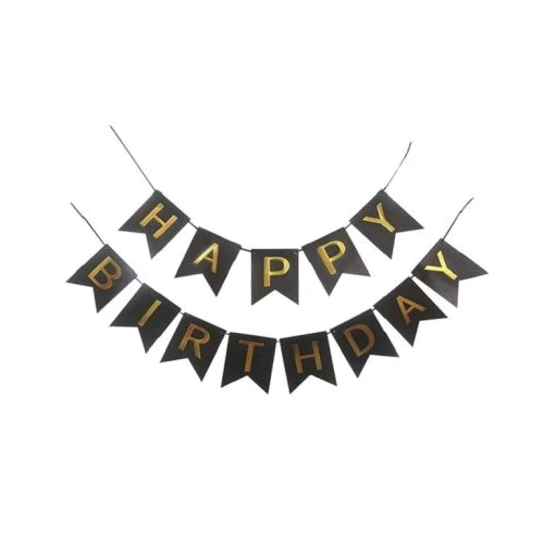 Украшение помещений Гирлянда-флажки 871058 Happy Birthday 16 см, черный
