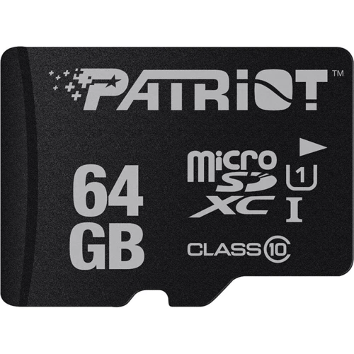Карта памяти Patriot 64GB microSDHC Сlass 10 UHS-I U1 + adapter (PSF64GMCSDXC10): Тип карты MicroSDHC