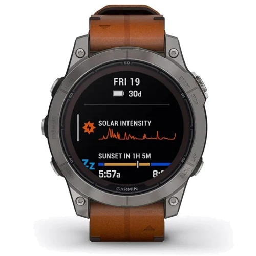 Смарт-часы Garmin Fenix 7 Pro Sapphire Solar Titanium with Chestnut Leather Band (010-02777-30): Время работы до 22 дней