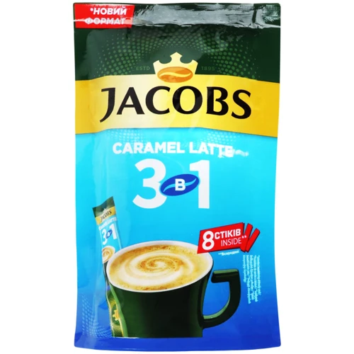 Напій кавовий розчинний Jacobs Caramel Latte 3в1 8х12.3 г (8711000675519)