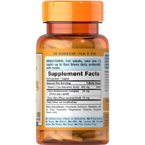 Puritan's Pride Vitamin C with bioflavonoids And rose hips Витамин C с биофлавоноидами и шиповником 500 mg 30 каплет: Тип Витамин C