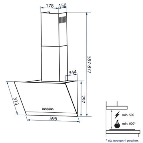 Витяжка Minola HDN 6232 WH/INOX 700 LED: Рекомендована площа приміщення (при висоті 2,7 м), м² 20.5-28.5