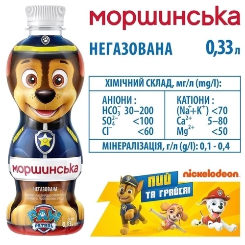 Минеральная вода Моршинская "Щенячий патруль", 0.33 л (WT4035): Степень газирования Слабогазированная
