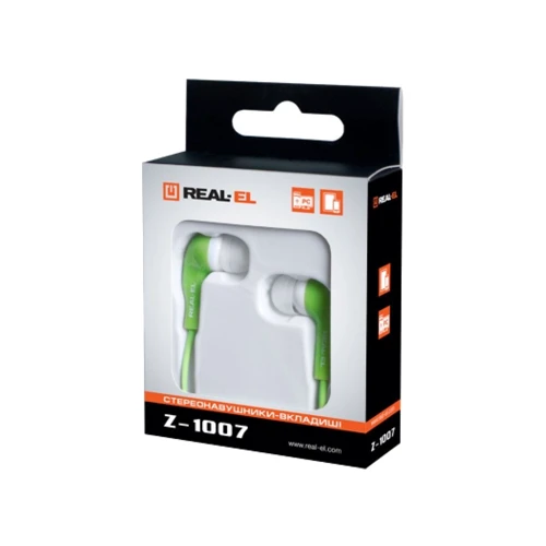 Наушники REAL-EL Z-1007 Green/White: Тип конструкции вакуумные