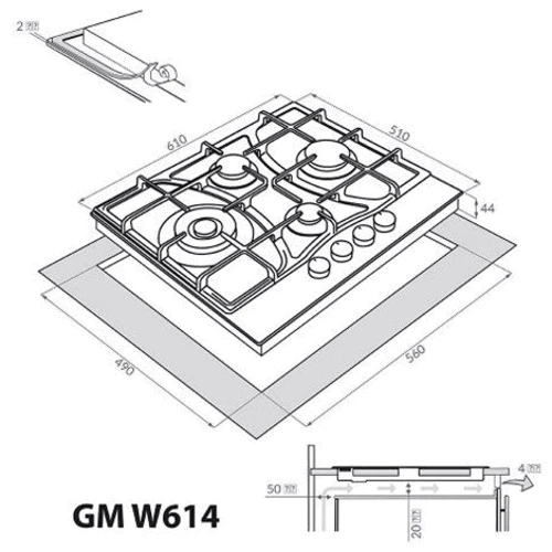 Варочная поверхность газовая Weilor GM W614 SS: Расположение панели спереди