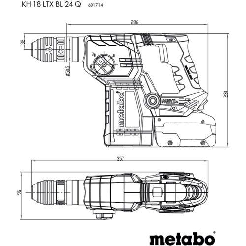 Перфоратор Metabo KH 18 LTX BL 24 Q Set ISA (601714930): Макс. количество ударов в минуту, уд/мин 4750