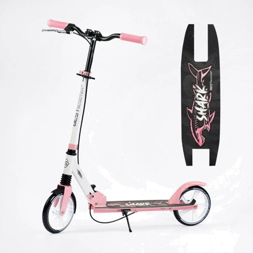 Детский двухколесный самокат с ручным тормозом Best Scooter Shark Нежно-розовый (31010)
