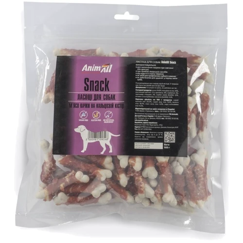 Ласощі AnimAll Snack 99548 м'ясо качки на кальцієвій кістці для собак 500 г (151742)