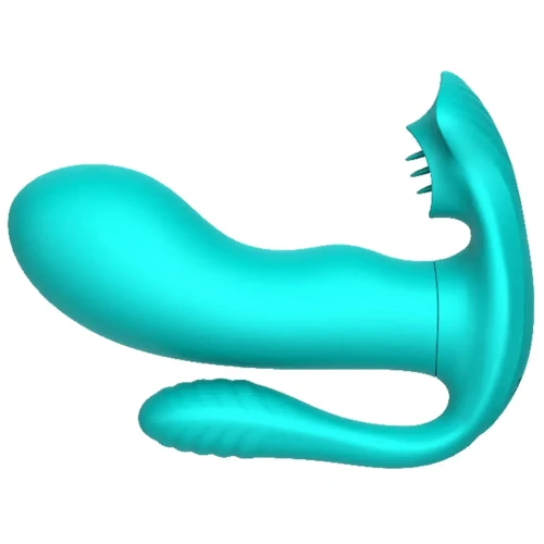 Вибратор с анальным и клиторальным стимулятором BOSS of TOYS Tongue Triple Stimulator Тurquoise (BS561001-5)