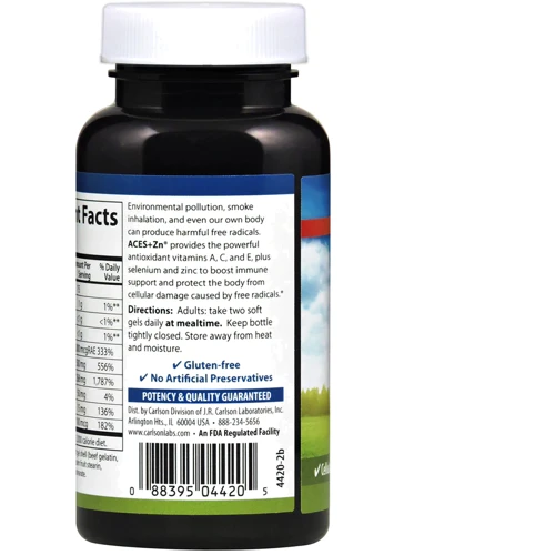 Carlson Labs Aces + Zn 120 Soft Gels Вітаміни А, С, Е плюс цинк: Тип комплексні