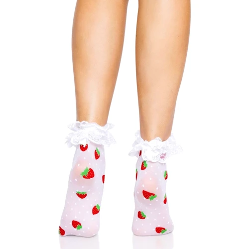 Носки с клубничным принтом Leg Avenue Strawberry ruffle top anklets One size
