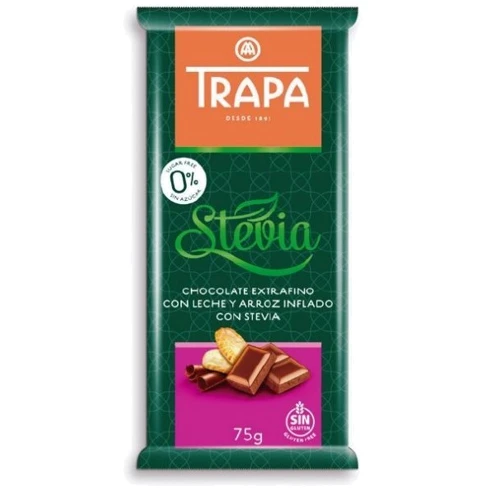 Шоколад Trapa Stevia молочний з рисовими кульками 75 г (DL17388)