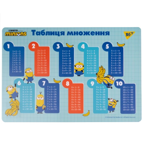 Подкладка настольная YES Minions таблица умножения 42х29 см (492177)