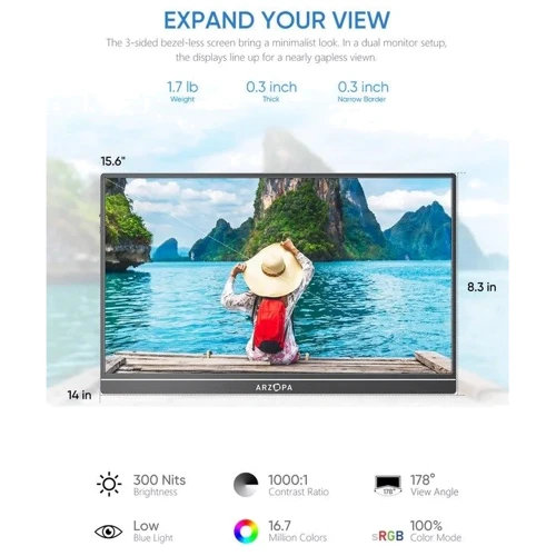 Монитор Arzopa S1 Table black 15,6" 1920x1080: Покрытие экрана антибликовое
