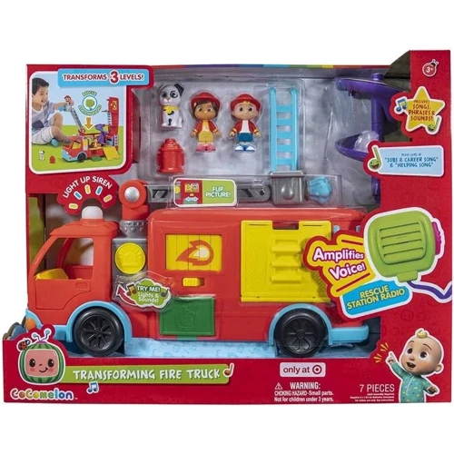 Пожежна машина-трансформер CoComelon Feature Vehicle Deluxe Transforming Fire Truck з аксесуарами (CMW0220): Рекомендований вік от 3 лет