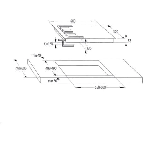Варочная поверхность GORENJE GT642AB: Размеры для встраивания 10 х 56 х 49