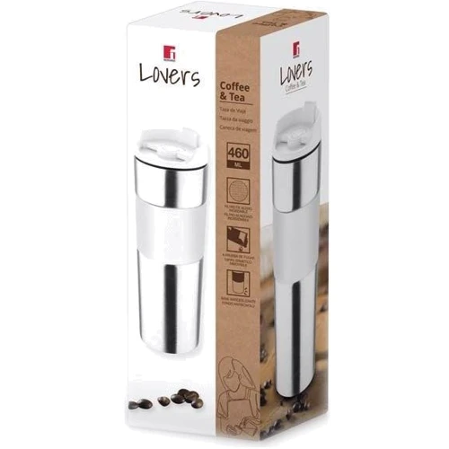 Термокухоль Bergner Coffee & tea lovers BG-37789-WH 460 мл (00000025200): Матеріал корпусу Пластик, Нержавеющая сталь