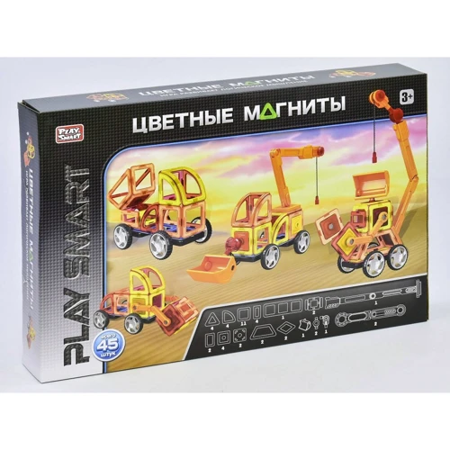 Конструктор магнітний 2428 (12/2) Play Smart Будтехніка (45 деталей 6 моделей)