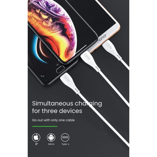 Кабель T-PHOX USB Cable to Lightning/microUSB/USB-C 3A 1.2m White (T-F831 White) фото 7