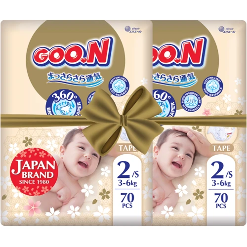 Подгузники Goo.N Premium Soft для детей 3-6 кг размер 2(S) на липучках унисекс 140 шт. (F1010101-153-2)