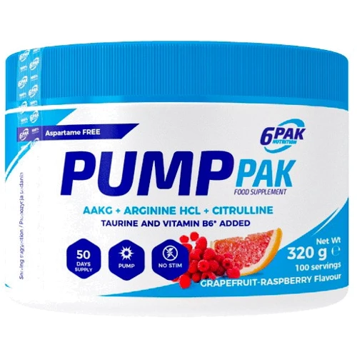 Предтренировочный комплекс 6PAK Nutrition Pump Pak 320 g /100 servings/ Grapefruit-raspberry