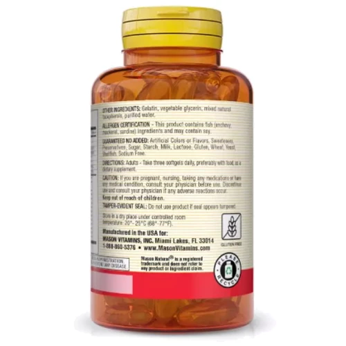 Mason Natural Omega 3-6-9 1200 мг Fish, Flax & Borage Oils Потрійна Омега 3-6-9 1200 мг олія риби льону та огірковика 60 гелевих капсул: Форма випуску Капсулы