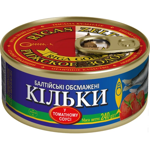 Кілька балтійська обсмажена в томатному соусі Ризьке золото 240 г (4820062446563)