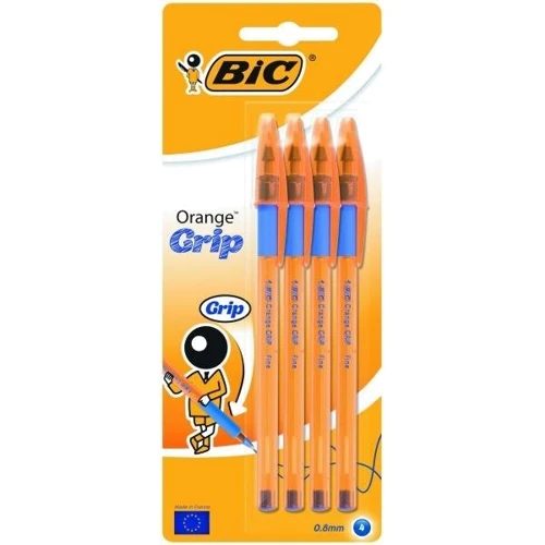 Набор шариковых ручек 4 шт BIC Orange Grip Синий 0.36 мм Оранжево-прозрачный корпус (3086123009042)