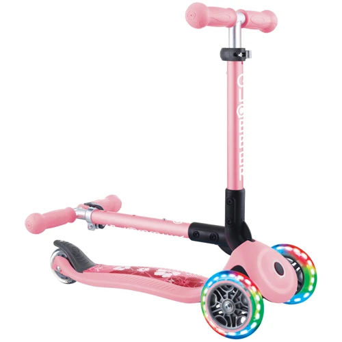 Самокат GLOBBER серии JUNIOR FOLDABLE LIGHTS пастельно-розовый с цветами (433-210) фото 7