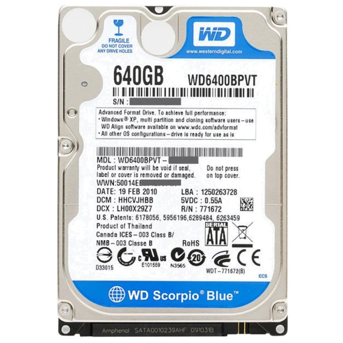 Внутренний жесткий диск WD Scorpio Blue WD6400BPVT RB