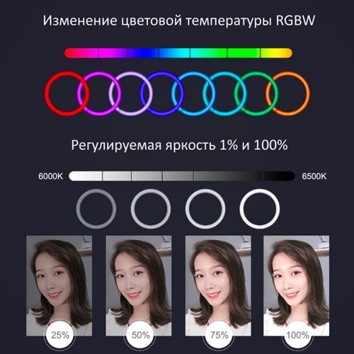 Кольцевая USB RGBW LED лампа Puluz PKT3043 10" со штативом (PKT3043) фото 2