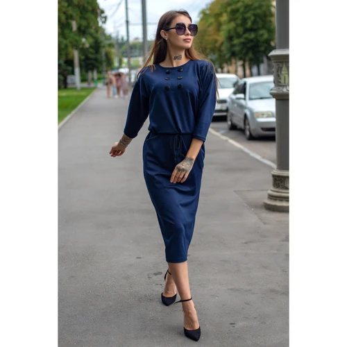 Платье FLFashion Луиза ХПЛ 3172 50 синее повседневное удлиненное миди: Длина рукава Рукав 3/4