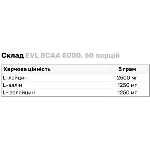 Амінокислота для спорту EVL BCAA 5000 300 g / 60 servings/ Unflavored: Смак Без вкуса